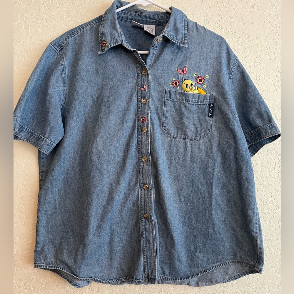 Vintage Tweety Bird chambray button up
